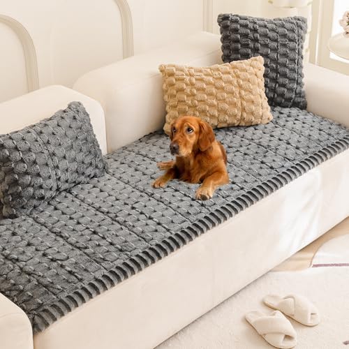 Mivnue Pet Couch Cover Dogs Washable Sofa Protector Non Slip Fuzzy Couch Pads Pet Friendly Dog Mat for Couches and Sofas - color: Dark Grey, size: 27.6" x 82.7"