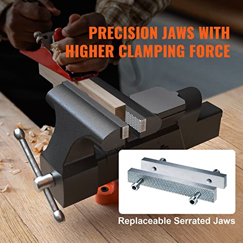 VEVOR Bench Vise, 6-inch Jaw Width 5.9-inch Jaw Opening, 360-Degree Swivel Locking Base Multipurpose Vise w/Anvil, Heavy Duty Ductile Iron Workbench Vise w/Bolts & Nuts, for Drilling, Pipe Cutting - size: 6 Inch