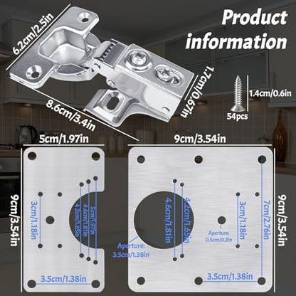 3 Pcs Cabinet Door Hinges, Cabinet Hinge Repair Plate Kit Fix Loose Sagging Cabinet Doors,Hinge Repair Plates for All Home Cabinets,Door Repair Kit Include(9 Repair Panels+3 Hinges+54 Screws) (3)