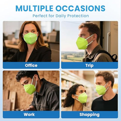 Akgk KN95 Face Mask 50 PCS, Breathable Protection 5-Ply Green Masks, Cup Dust Safety - color: Green