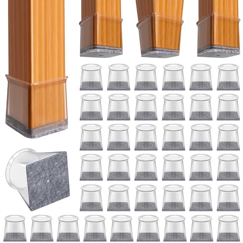 BUMACO Chair Leg Floor Protectors Square Chair Leg Protectors for Hardwood Floors Silicone Pads Covers to Protect Floors Clear-40 Pcs Square XL (1-1/2" to 1-7/8" - color: Clear-40 Pcs, size: Square XL