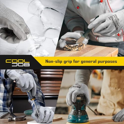 COOLJOB 12/120 Pairs Cut Resistant Safety Work Gloves with Grip, 13 Gauge Seamless Shell with PU Coating, ANSI A2 A4 A6, Gray - size: Xlarge (Pack of 12), style: Ansi A2 Cut Level