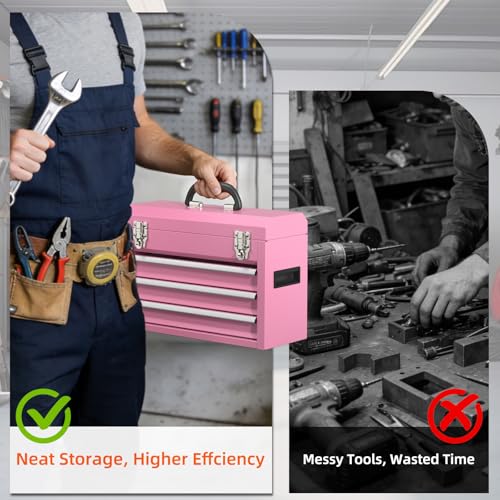 Heavy-Duty Metal Tool Chest with Drawers, Powder-Coated for Garage & Home (Pink) - color: Pink