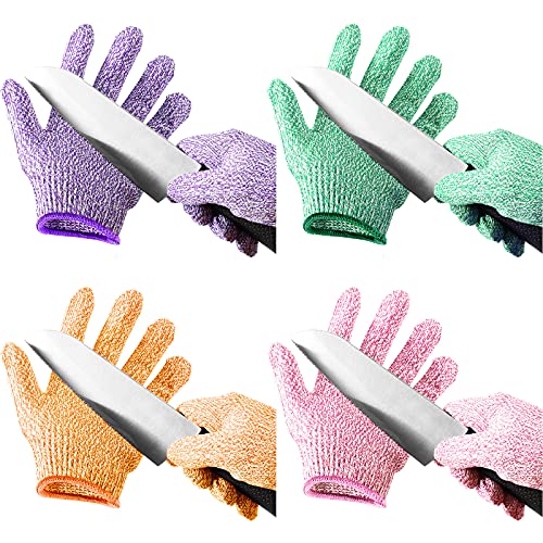 4 Pairs Kids Cut Resistant Gloves Level 5 Safe Gloves Protection for Kitchen Garden, Oyster Shucking, Crafts, DIY - size: Medium (Pack of 4)