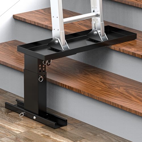 Foldable Ladder Leveler for Stairs, Adjustable 10.2"-16.45" H & 13.38"-19.3" Width, Heavy-Duty Steel Ladder Extender for Stairs with Non-Slip Rubber Base, Fits Extension, Straight & Telescopic Ladders - size: 21.38"