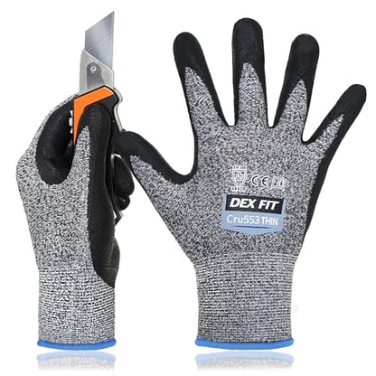 DEX FIT Level 5 Extreme Cut Resistant Gloves Cru553 Thin, Non-Slip Power Grip, Professional Grade 3D Comfort Fit, Thin & Lightweight, Breathable, Touchscreen Compatible, Itch-Free; Grey XS (6) - color: Grey, size: X-Small(1 Pair)