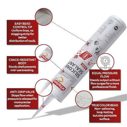 XFasten Clear Silicone Caulk Neutral Cure 10.1 oz – 100% Waterproof Silicone Sealant, Crack and Shrink Resistant, Low Odor, Strong Adhesion Caulking for Kitchen, Bath, Window, Shower, Outdoor Use - size: Single Pack (10.1 oz)