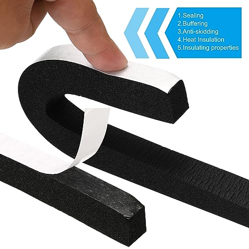 PATIKIL Foam Weather Stripping for Doors, 2 Rolls 5/8" W x 3/4" T Foam Seal Tape Adhesive Insulation Strip for Door Window Air Conditioning, Black(13 Ft Total Length in 2 Rolls) - size: 5/8" W X 3/4" T