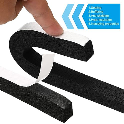 PATIKIL Foam Weather Stripping for Doors, 2 Rolls 5/8" W x 3/4" T Foam Seal Tape Adhesive Insulation Strip for Door Window Air Conditioning, Black(13 Ft Total Length in 2 Rolls) - size: 5/8" W X 3/4" T