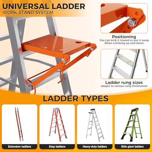 Ladder Work Platform,Ladder Platform Attachment,Anti-Slip Extension Ladder Work Tray,Back-Stress-Relief Ladder Accessories，Multi-Hole Tool Slot for Step Ladders,400P Load Capacity