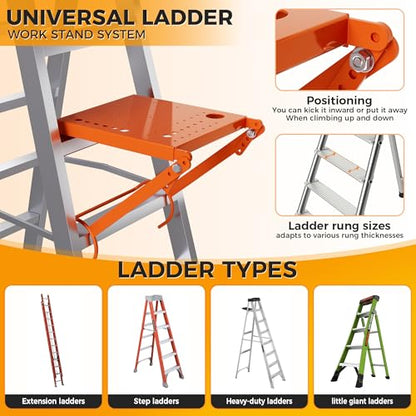 Ladder Work Platform,Ladder Platform Attachment,Anti-Slip Extension Ladder Work Tray,Back-Stress-Relief Ladder Accessories，Multi-Hole Tool Slot for Step Ladders,400P Load Capacity
