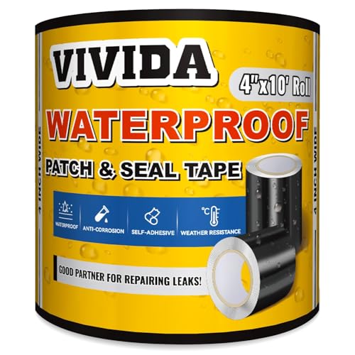 VIVIDA Waterproof Patch and Seal Tape, 4" × 10' Waterproof Tape for Outdoor Use, Underwater Leaks Repair for Pool, Plumbing, Black, 1 Roll - size: 4 Inch × 10 Feet