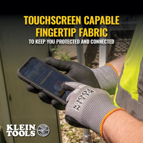 KLEIN TOOLS 60584 Work Gloves, Knit Dipped Cut Resistant ANSI A2 Nitrile Coated Gloves, HPPE Fabric, Touchscreen Capable, Medium, 2-Pair - size: Medium