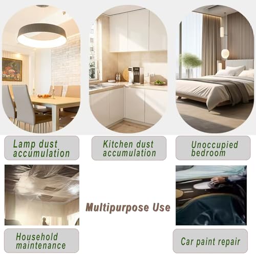 2 Rolls Pre-Taped Plastic Sheeting, 9.8ft x 65ft Clear Poly Drop Cloth with Masking Film for Painting, Furniture, Floor & Appliance Protection