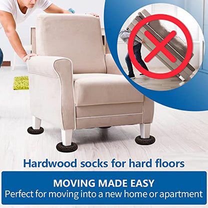 Furniture Sliders, Multi-Surface Furniture Sliders for Carpet & Hardwood Floors, 4 Pack 3 1/2" Furniture Movers for Carpet + 4 Hardwood Socks, Move Furniture on Any Surface Easily! - size: 4+4 Pack 3.5inch (Brown)