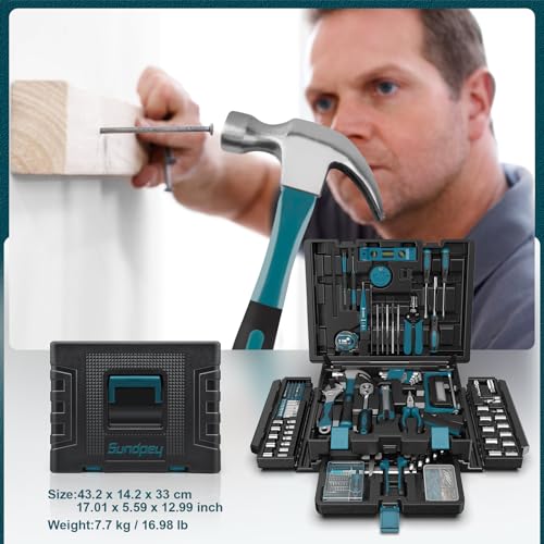Sundpey 379-PCs Home Tool Kit - Portable Complete Household and Auto Repair Tool Set - Hand General Basic Tool Box Storage Case with Drawer - Full Basic Toolkit for Handyman & Diyer & Homeowner - color: Blue