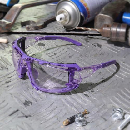 UKNOW Safety Glasses - Anti Fog Wraparound Lenses - Removable Foam Gasket - ANSI Z87.1 Protective Eyewear - Impact Resistant - color: Purple With Light Tint