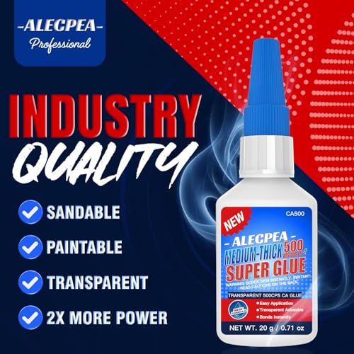 20g Medium-Thick CA Glue (500 CPS), Instant Clear Cyanoacrylate Glue for Wood, Glass, Metal, Paper, Leather, Plastic, Ceramic, Rubber, Jewelry, Woodworking, Hobby Models, and Craft Project - size: Clear/500CPS