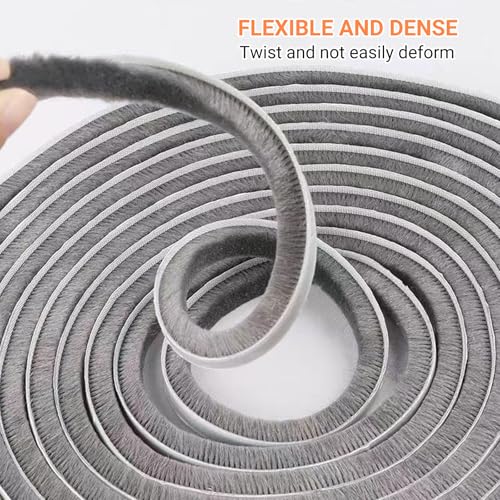 Weather Stripping Door Window Seal, 33Ft Self-Adhesive Brush Door Soundproofing Seal Strip for Sliding Windows and Door Frames, 0.35 Wide X 0.59 Inch Thick, Gray - size: 0.35" Wide x 0.59" Thick