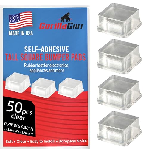 Clear Tall Square Adhesive Rubber Bumper Pads - Rubber Feet for Speakers, Electronics, Furniture, Appliances, Audio Equipment - 50 Pieces - size: 50 Pcs Clear