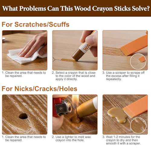 Wood Filler Sticks, 16 Colors Wax Filler Touch Up Pen, Wood Repair Crayons to Fix Scratches, Scuffs, Cracks, Stains and Holes on Hardwood Floors, Furniture, Cabinets, Tables, Doors