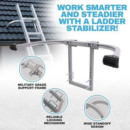 Heavy Duty Ladder Stabilizer | Carbon Steel Extension Ladder Standoff with Anti-Slip Rubber Feet for Gutter Cleaning, Painting & Roofing - Professional Grade Ladder Accessory for Extension Ladder - color: Ladder Stabilizer Gray