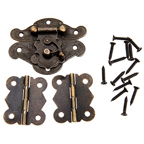 dophee Decorative Box Latch Hasps Clasp and Butterfly Hinges Kit for DIY Jewelry Box Furniture Cabinet Wooden Case, 1Pc Latch Hasps and 2Pcs Vintage Hinges with 14Pcs Screws