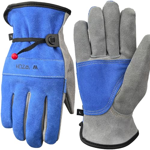 WZQH Leather Work Gloves for Men or Women. Large Glove for Gardening, Tig/Mig Welding, Construction, Chainsaw, Farm, Ranch, etc. Cowhide, Cotton Lined, Utility, Firm Grip, Durable. Blue-Grey L - color: Blue - Grey, size: Large (Pack of 1)