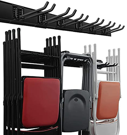 Wallmaster Garage Storage Organization Wall Mount, Garden Tool Rack Organizer Heavy Duty Folding Chair Hangers with 6 Adjustable Hooks 48inch Tracks Max Load 450lb - size: 6hooks+3panels