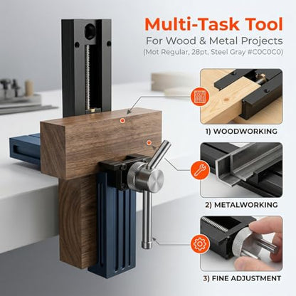 Woodworking Bench Tail Vise, 0-110 mm Stroke 20mm Table Hole Stainless Steel Anodizing Process Quick Shift Woodworking Vise with Crank Wheel Workbench Vises for Drilling