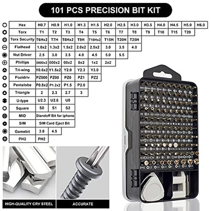 STREBITO Precision Screwdriver Set 124-Piece Electronics Tool Kit with 101 Bits Magnetic Screwdriver Set for Computer, Laptop, Cell Phone, PC, MacBook, iPhone, Nintendo, PS4, PS5, Xbox Repair - color: Grey