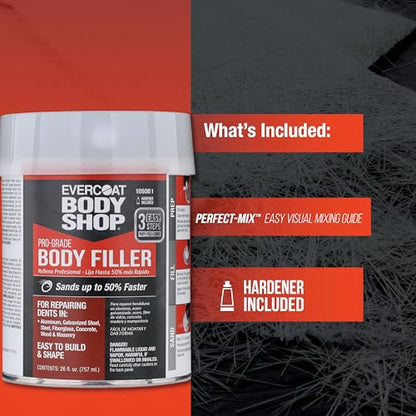 Evercoat Body Shop 105000 Pro-Grade Body Filler, Fast Drying and Lightweight Multipurpose for Dents in Aluminum, Fiberglass & More, Easy Mix Hardener Included 0.8 Gal - size: 0.8 Gal, style: Body Filler