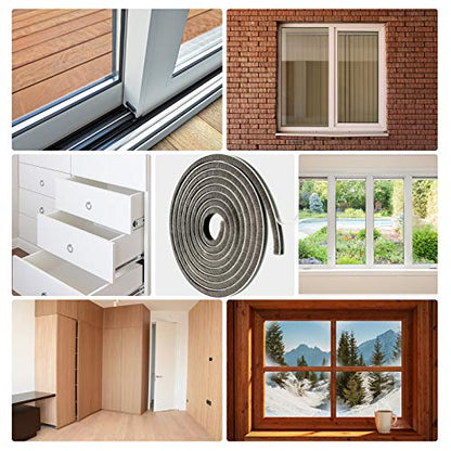 Jetec 1 Pcs Self Adhesive Brush Weather Stripping 19.75 ft Per Strip 3/8 x 3/8 Inch Grey Fuzzy Pile Felt Door Weather Seal for Sliding Windows Frames Seal Winter Strip for Soundproofing Dustproof DIY - color: Gray