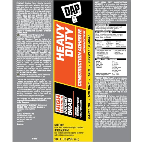 DAP Heavy Duty Construction Adhesive, White, 10 oz (7079827509)