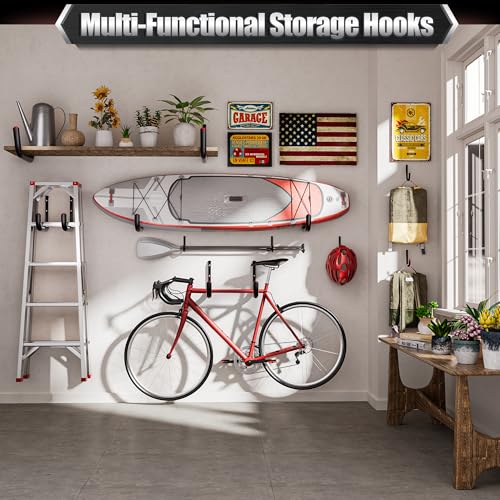 Nacial 10 Pack Garage Hooks Heavy Duty, 15" & 3.5" Kayak Storage Hooks with EVA Pads, 100LBS Capacity Large Garage Hooks for Hanging Bikes, Kayak Folding Chairs and Hanging Ladders - size: 10