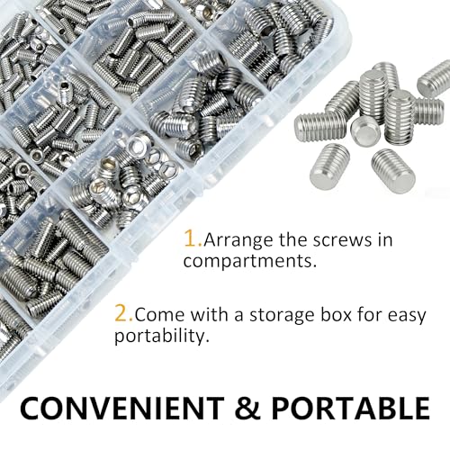 ZTF 530Pcs Metric Set Screws Assortment Kit, Grub Screws Allen Head Socket Set Screws for Bathroom Fixtures, Door Knobs, Towel Rack Screws, Faucets, Plumbing,304 Stainless Steel - size: silver-530pcs