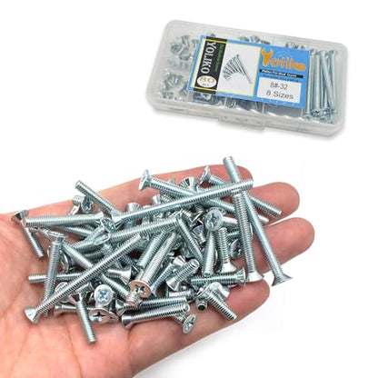 80 Piece #8-32 Phillips Flat Head Machine Screws Kit – 8 Sizes, Carbon Steel Zinc-Plated Knob Screws Cabinet Screw Electricians Screws for DIY & Professional Use - size: 80 Pcs #8-32 Phillips Flat Head Machine Screws