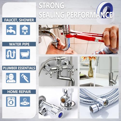 Teflon Tape 4PCS,PTFE Plumbers Tape,for Sealing,Plumbing,Sealant,Thread Seal for Shower Head,Water Pipe,Prevent Leakage,(1 Roll,1/2 Inch X 520 Inches).