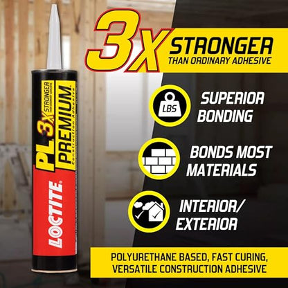 Loctite PL Premium Polyurethane Construction Adhesive, 10 fl oz Cartridge, 6 Pack - Versatile Construction Glue for Wood, Concrete, Stone, Metal & More - size: 6 Pack, style: 10 fl oz