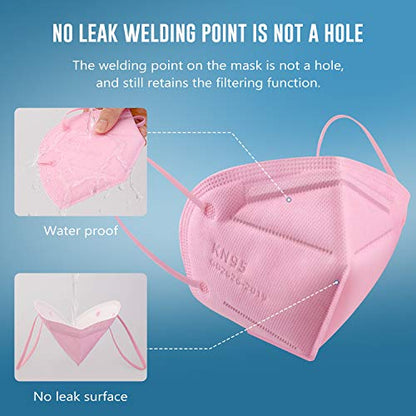 WWDOLL KN95 Face Mask 50 Pack, 5-Layers Breathable KN95 Masks, Pink - color: Pink