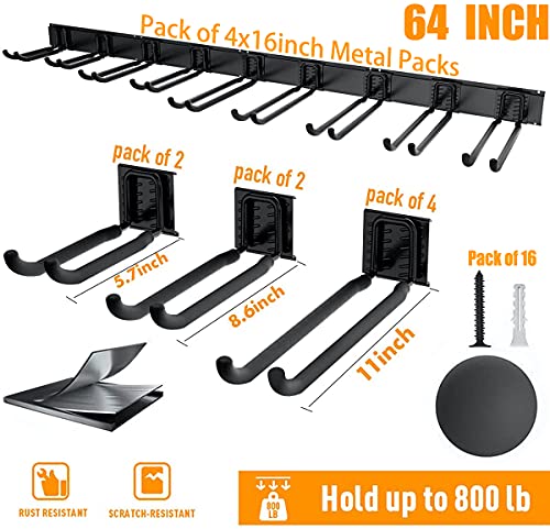 TORACK Tool Storage Rack, Heavy Duty Steel Garage Wall Mount Garden Tool Organizer for Ladders, Chairs, Shovels, Broom, Power tools (8-Pack 5.7"-11" Mixed Hooks, up to 800 lbs) - size: Metal Rack