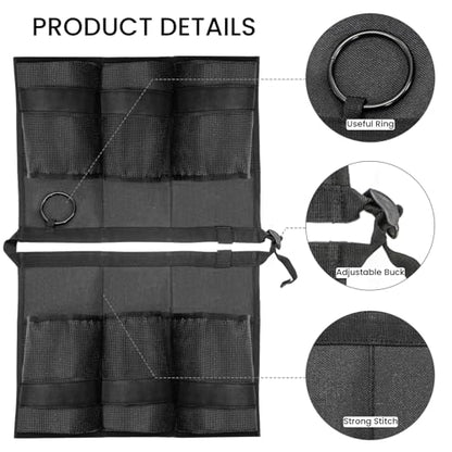 5 Gallon Bucket Tool Organizer, Adjustable Bucket Storage Bag with Mesh Compartments, Durable Black Garden Tool Caddy Swivel Seat Pouch for Ice Fishing, Car Cleaning, Hiking