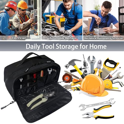 Tool Storage Bag,Portable Hand Tool Storage Organizer for Men, Tactical Range Bag with Anti-friction Bottom, Toolbag Organizer Multi-purpose Work Tote for Repairman, Carpenters, Handyman (Black)