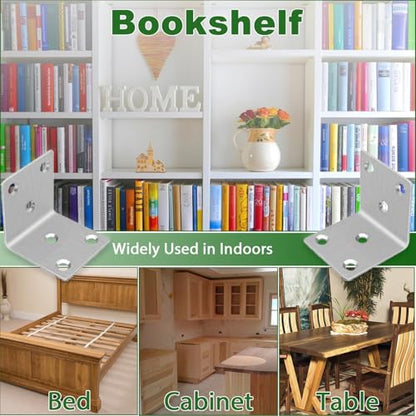 40PCS 2'' Metal Angle Brackets,304 Stainless Steel Heavy Duty 90° L Angle Bracket with Slot Wood, Corner Shelf Brackets for Furniture, Book Shelf(Silver,2X2X0.08IN) - size: 2X2X0.08IN
