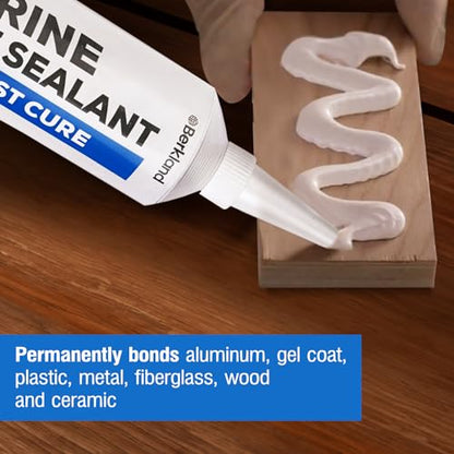 [3 oz] Marine Adhesive Sealant 5200 Fast Cure, White — Permanent Watertight Bond Above & Below Waterline, UV Resistant Marine Caulk for Boats, Hulls, Decks & Fittings by Berkland, American Owned