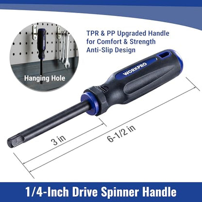 WORKPRO 39PC Drive Socket Wrench Set, 1/4'' & 3/8'' Sockets Kit, 3/8" Ratchet, Extension Bar, Spinner Handle & Adapter, Premium Black Phosphate Finish Mechanics Tool Set with Tool Box, Metric & SAE - color: Black