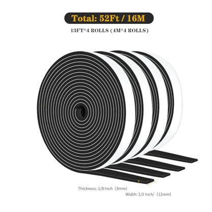 Weather Stripping Door Seal Strip,Air Conditioner Window Seal,Insulation Tape Roll for Insulating Door Frame, Window, Air Conditioner (Black, 1/2 in x 1/8 in x 52 Ft) - size: 1/2 In x 1/8 In x 52 Ft