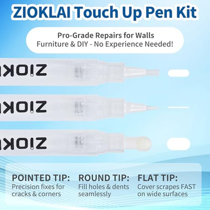 Refillable Touch Up Paint Pen Set 3 Paint Touch Up Pens Fillable Pens with 3 Syringes & 3 Brush Heads (Fine, Round, Flat) for Walls, Wood, Furniture, Cabinets, DIY