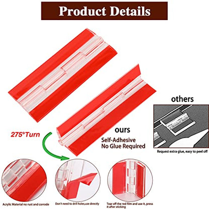 2 Pcs Acrylic Small Plastic Hinges - Continuous Transparent Self-Adhesive Folding Hinge Tools for Cabinet Drawer Furniture Aquarium DIY Crafts Display Stand 100x42 mm - size: 100 x 42 mm