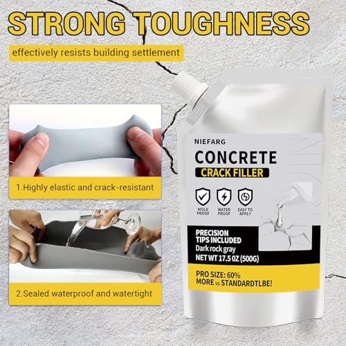 Concrete Crack Filler for Driveway, High Elasticity Cement Crack Filler, Self Leveling Quick Drying Sealing Adhesive for Outdoor, Patio, Waterproof (17.6 Floz) - size: 17.6 fl oz (1.1 lb)